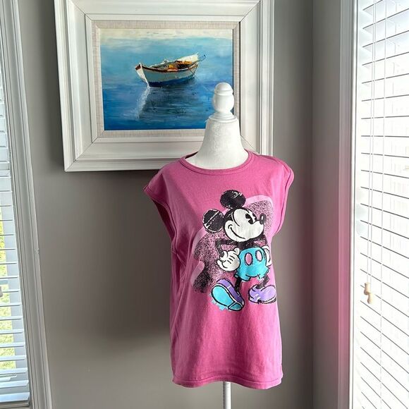 Vintage Tops - Vintage Disney Mickey Mouse 80s Made in the USA Pink Tank Top Womens Large